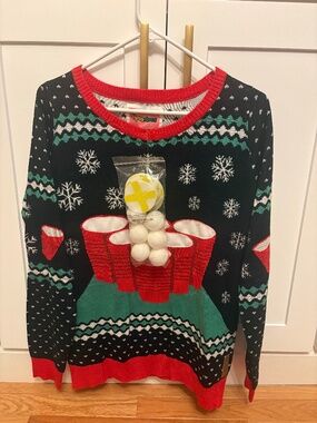 New Tipsy Elves Men's Cheer Pong Game Ugly Christmas Sweater